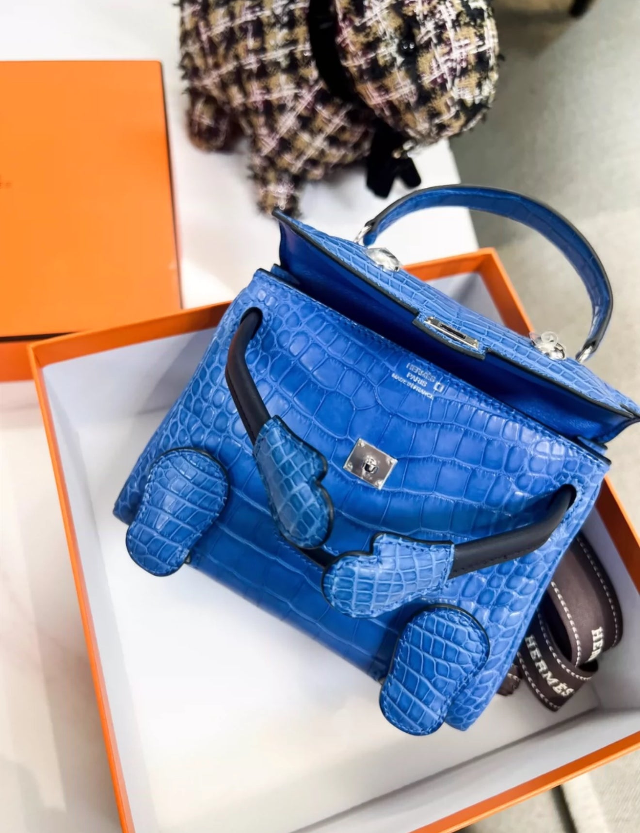 Hermes Kelly Doll Bleu Electric Matte Alligator & Black Swift