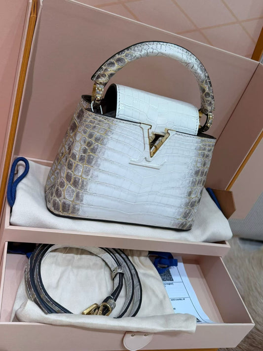 Louis Vuitton White Matte Himalaya Crocodile Mini Capucines