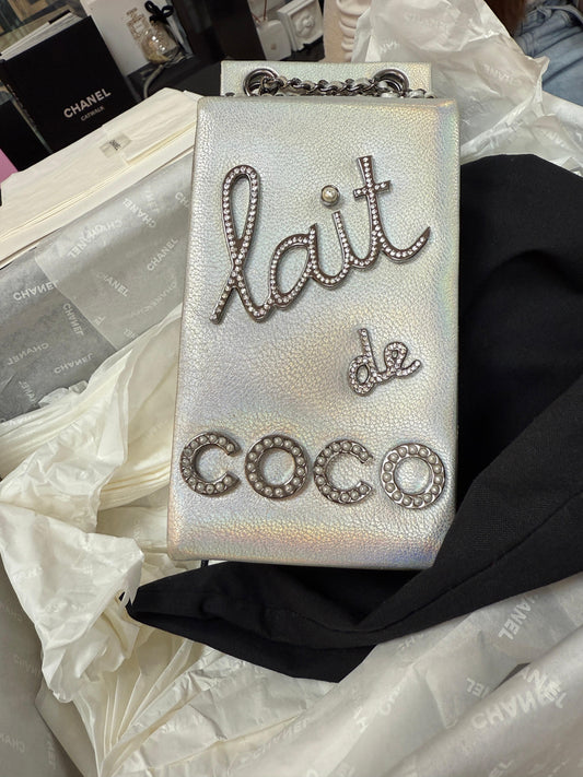 Chanel Iridescent Silver Lait de Coco Milk Carton Bag