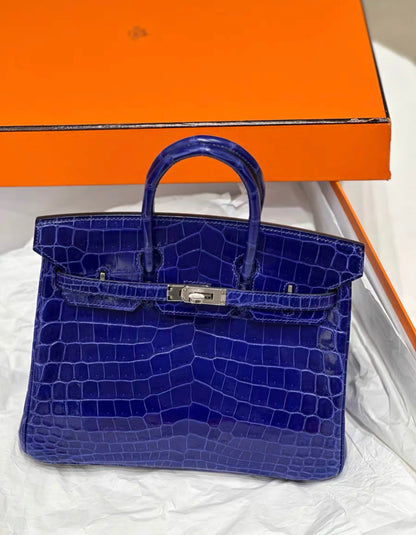 Hermès Birkin 25 Bleu Electric Shiny Niloticus Crocodile Palladium Hardware