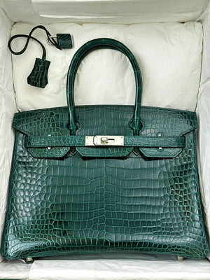Hermes Birkin 30 Vert Cypress Shiny Porosus Palladium Hardware