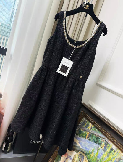Chanel 23S Black tweed dress and jacket set