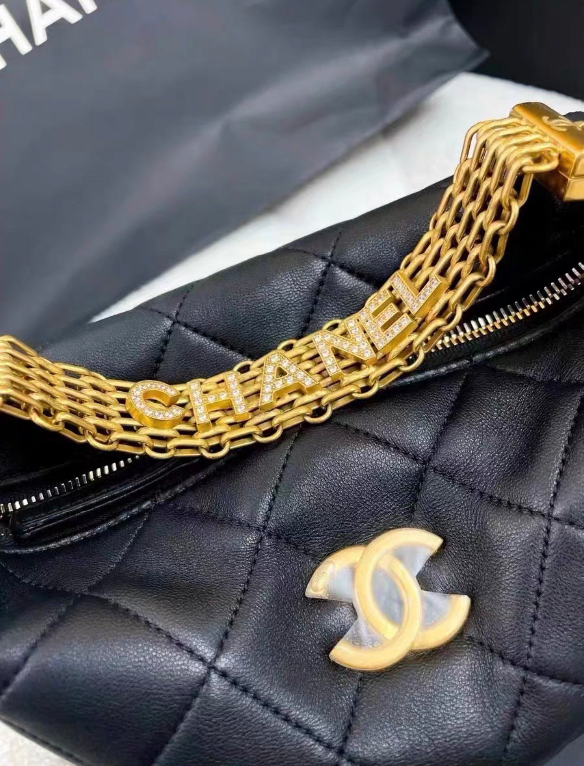 Chanel 22S Black Gold Hobo bag