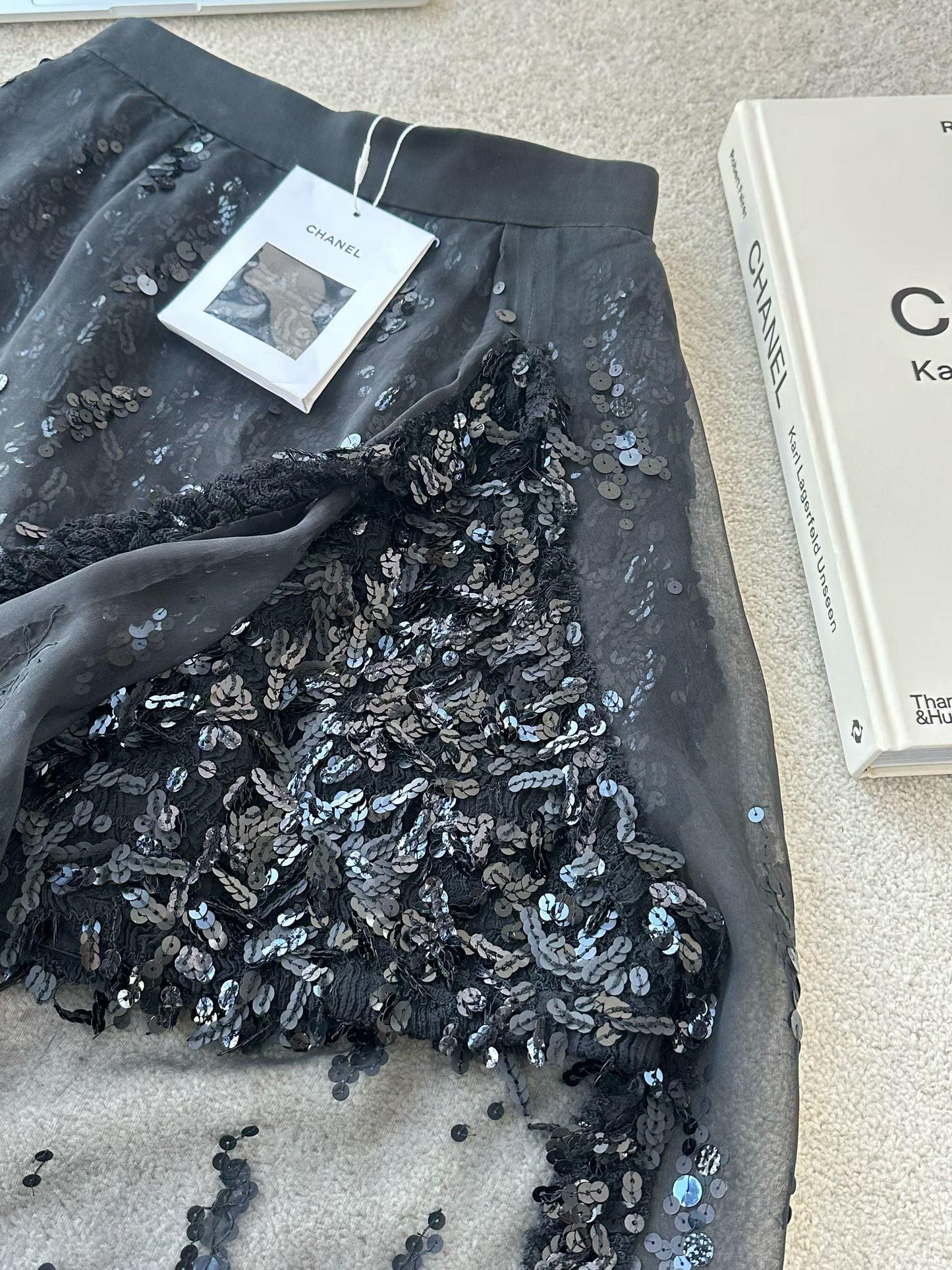 Chanel 19S black silk organza skirt
