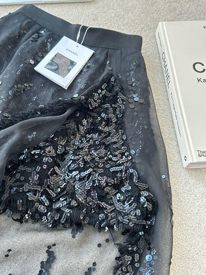Chanel 19S black silk organza skirt