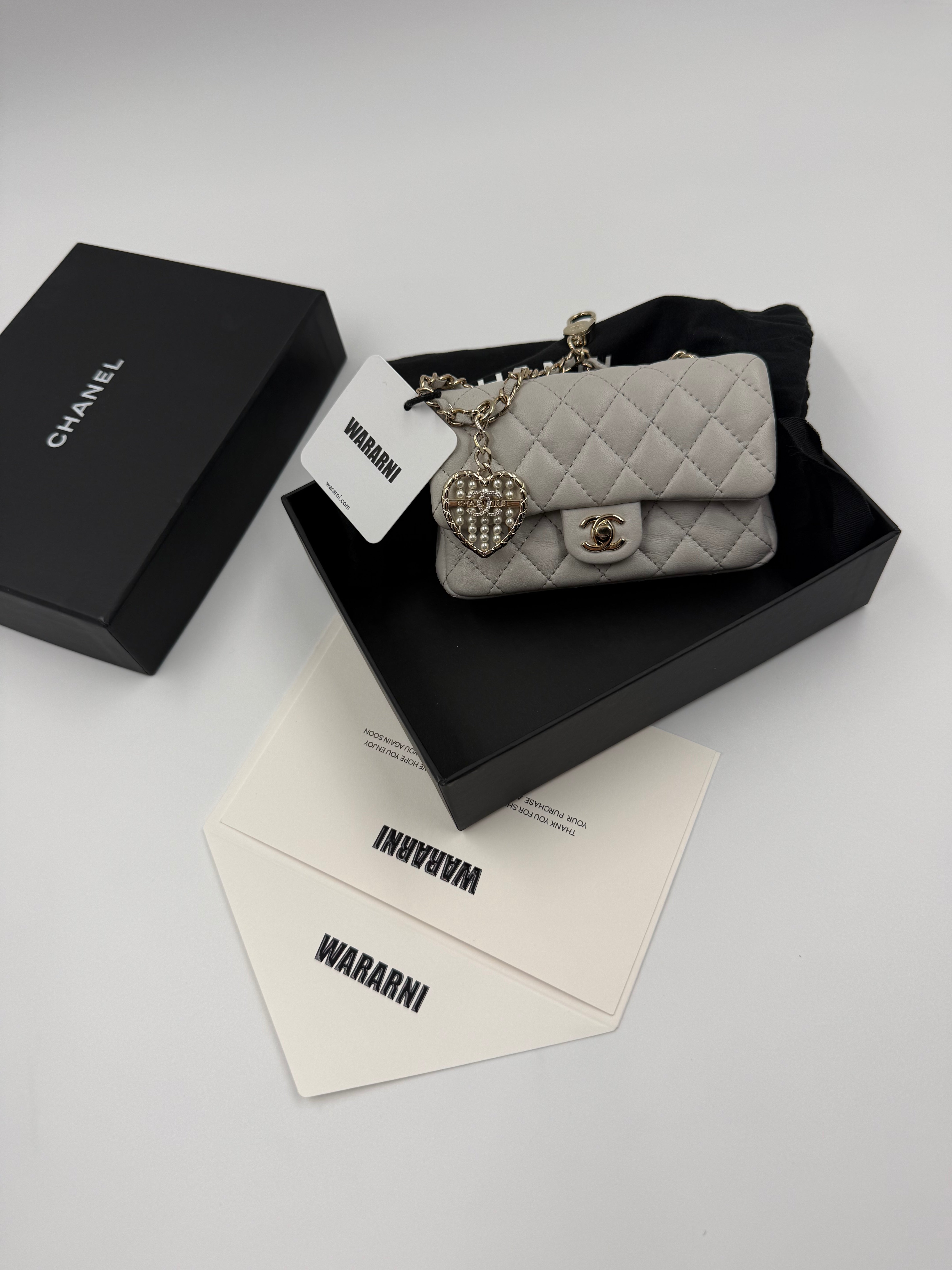 Chanel 25A CLASSIC MINI BAG WITH HOOK Gray Calfskin & light Gold
