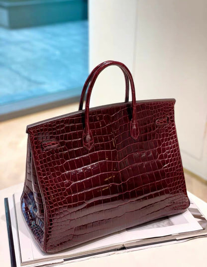 HERMÈS 40CM BIRKIN BORDEAUX SHINY POROSUS CROCODILE PALLADIUM HARDWARE