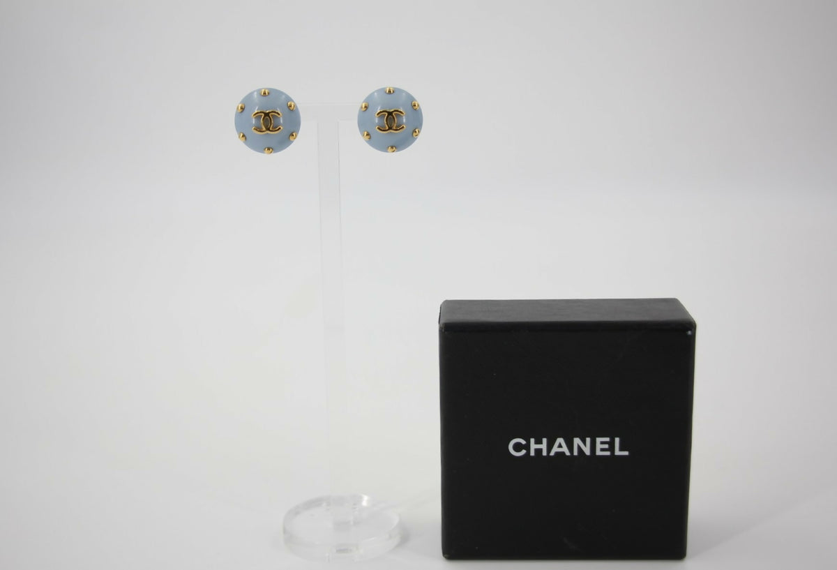 Chanel 96C Resin Light Blue Bean Clip-on Earrings