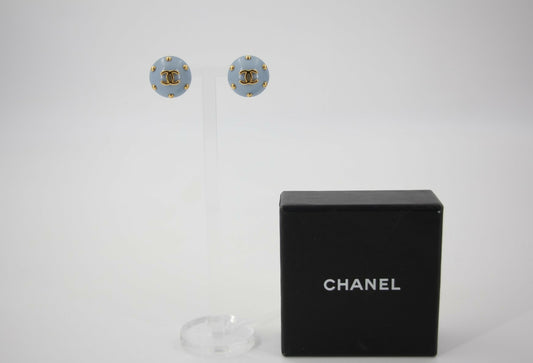 Chanel 96C Resin Light Blue Bean Clip-on Earrings