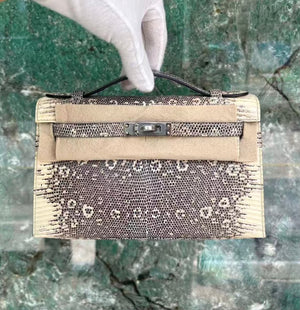 Hermes Kelly Pochette ombre lizard palladium hardware