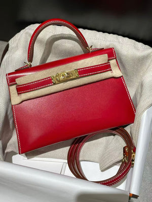 Hermes mini kelly 20 rouge Piment box gold hardware