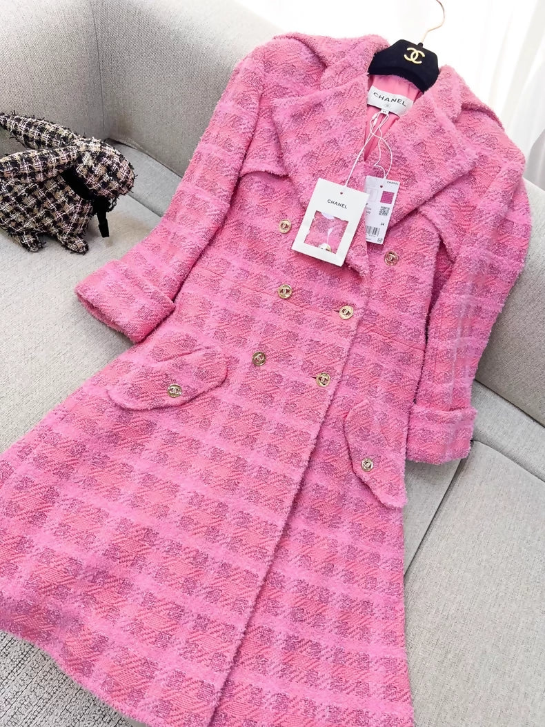Chanel 24p pink tweed long coat