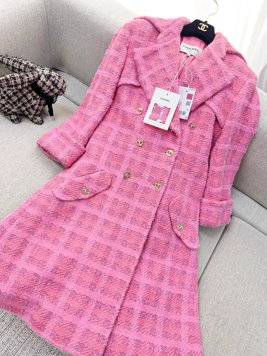 Chanel 24p pink tweed long coat