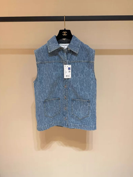 Chanel 23 Camellia Denim Vest