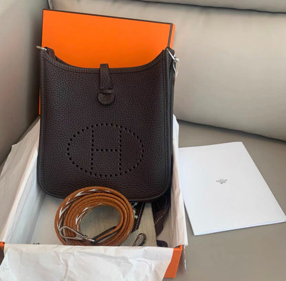 Hermes Evelyne mini leather ebony brown palladium hardware