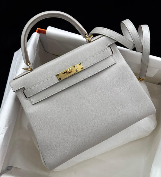 Hermes Kelly 28 Gris Perle Swift gold hardware