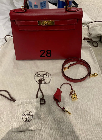 Hermès Kelly 28 Rouge Casaque Box Leather Gold Hardware