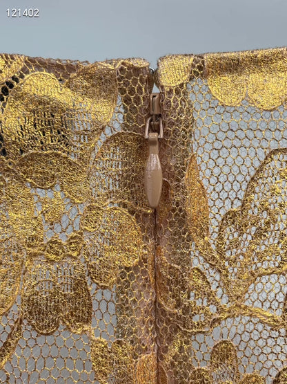Chanel 24C Gold Lace V-Neck Dress