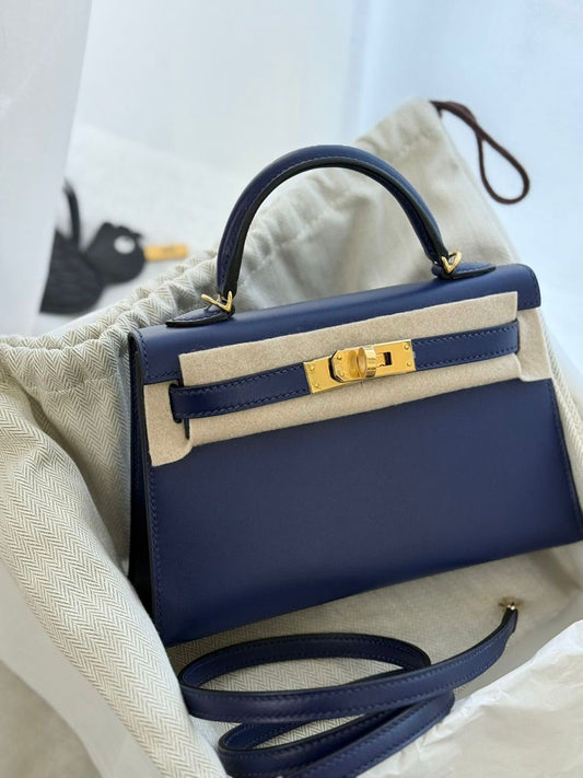 Hermes Mini Kelly 20 Bleu Saphir Tadelakt Gold hardware