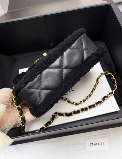 Chanel 2024 Black Sheepskin Teddy Bag Mini