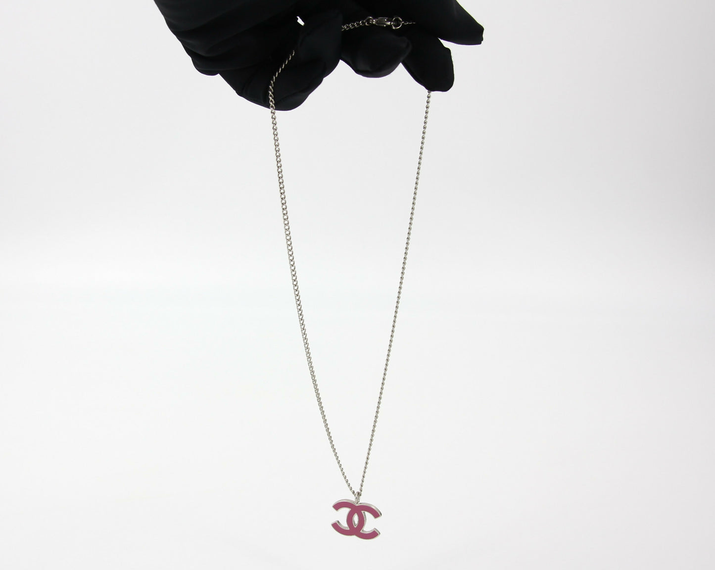 Chanel Vintage 04P Enamel Peach Pink CC Silver Chain Necklace