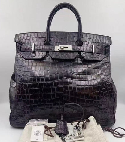 Hermes Birkin HAC 40 Prunoir Matte Crocodile leather palladium hardware
