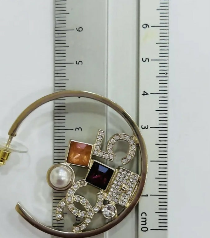 Chanel 2023 Multicolor Gold N 5 Timeless Large Hoop Earrings