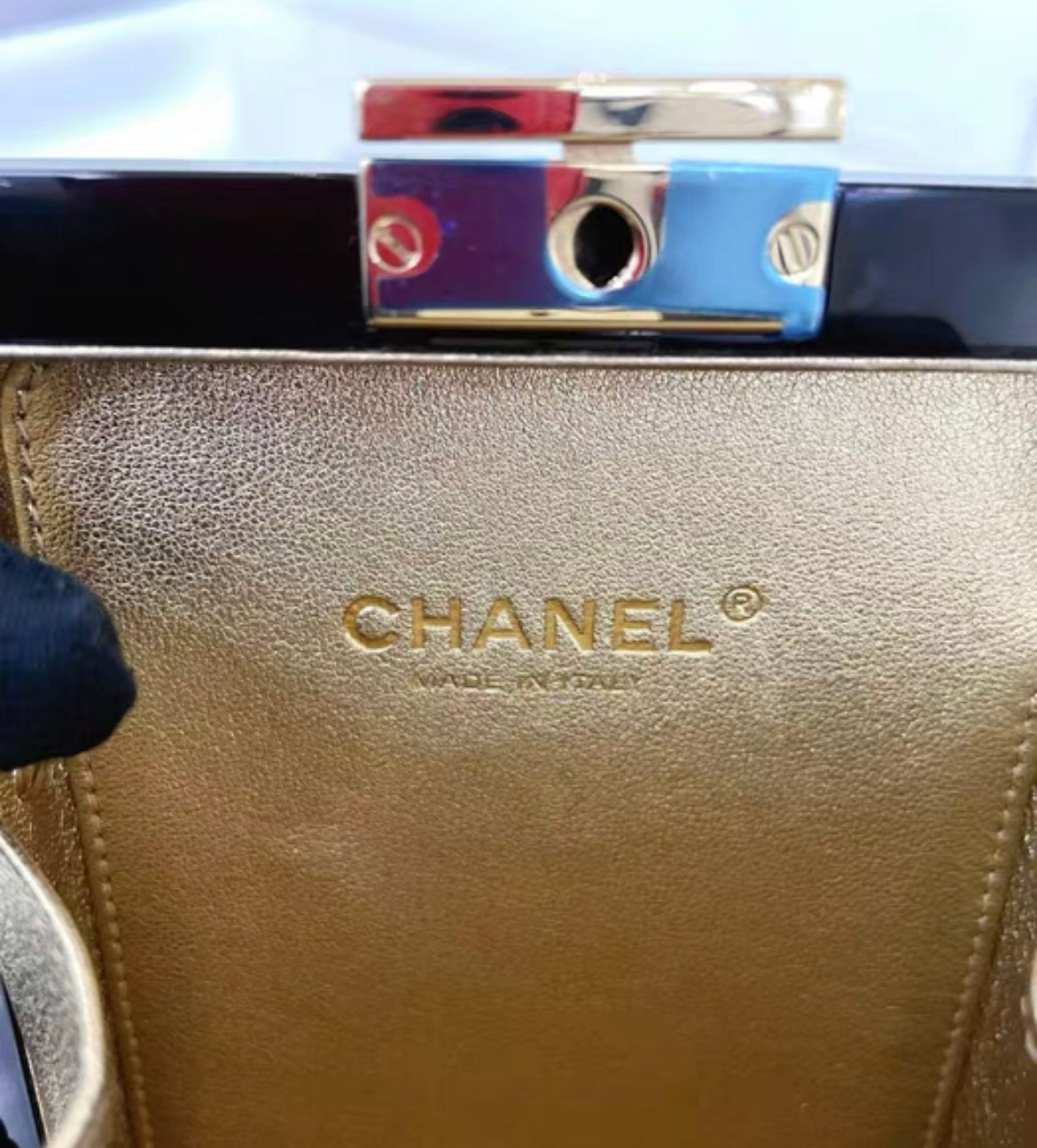 CHANEL Plexiglass Pearl Playing Card Casino Minaudiere Clutch Black Gold