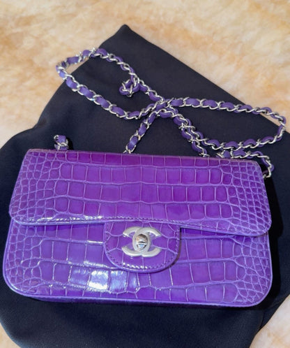 Chanel purple alligator leather mini flap silver hardware