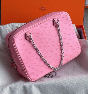 Hermes plume mini bubblegum ostrich palladium hardware