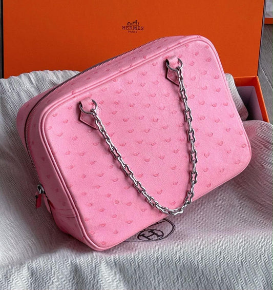 Hermes plume mini bubblegum ostrich palladium hardware
