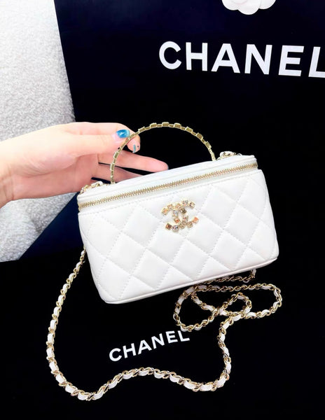 Chanel 24P white gold vanity case handle chain bag – Wararni.com