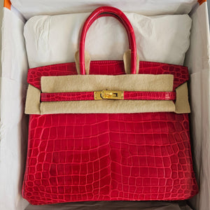 Hermès birkin 25 braise Niloticus shiny crocodile leather gold hardware