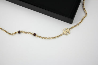Chanel 23A Metal Enamel Burgundy Long Necklace