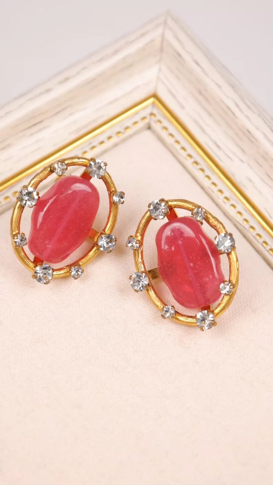 Chanel 1994 Pink Glass Rhinestone Clip-on Earrings
