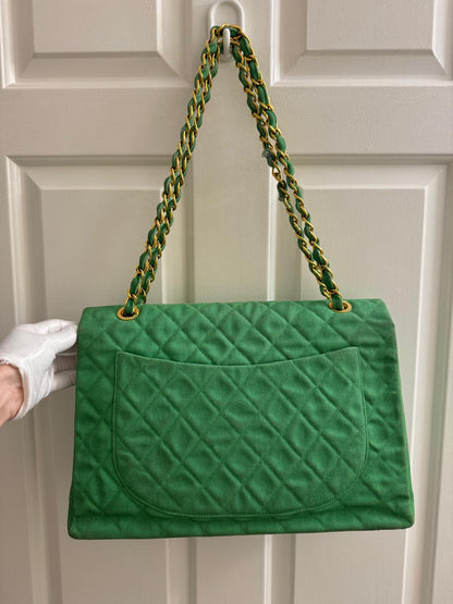 Chanel Green Denim Maxi Flap Bag