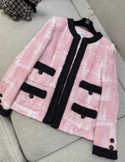 Chanel 22C Pink & black tweed jacket