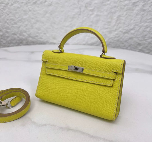 HERMÈS Micro Kelly Lime Yellow Epsom leather Palladium Hardware