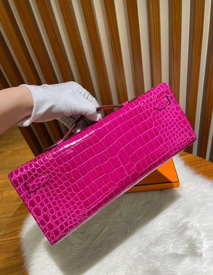 Hermès Kelly Cut Clutch Niloticus Crocodile Rose Scheherazade Diamond Hardware