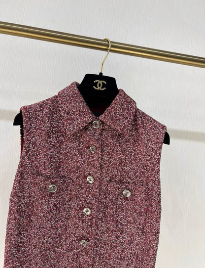 Chanel 23A burgundy tweed vest size 34