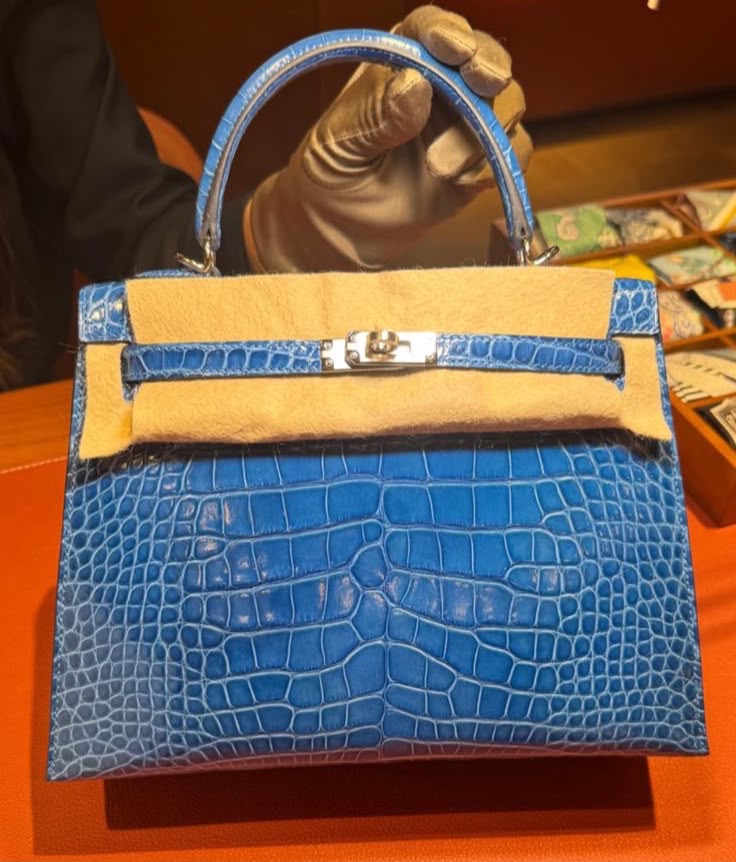 Hermes Kelly 25 Bleu Zellige Shiny Alligator Palladium hardware