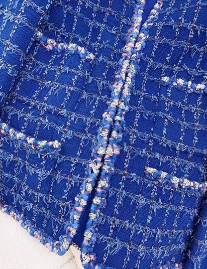 CHANEL 23C RUNWAY BLUE TWEED JACKET SIZE 36