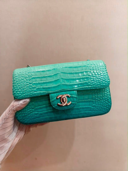 Mini Chanel green iridescent flap bag
