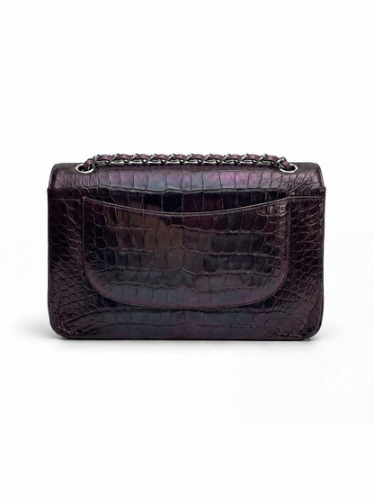Rare**Chanel 2015 irisdent jumbo purple Crocodile flap bag