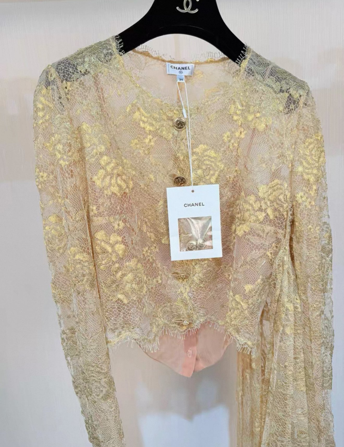 Chanel 20A Beige & Gold Lace Blouse