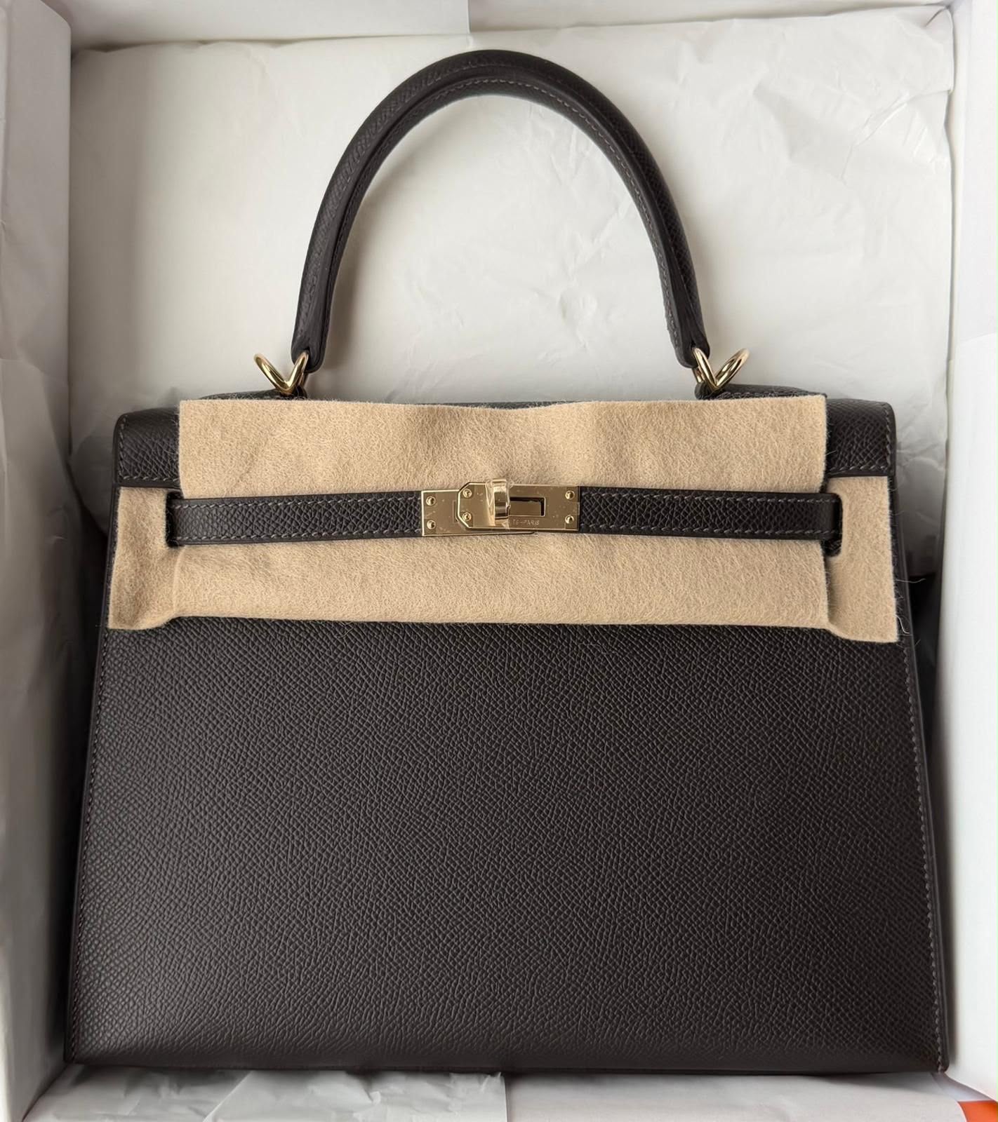 Hermes Kelly 25 Bai Brun Epsom Gold hardware