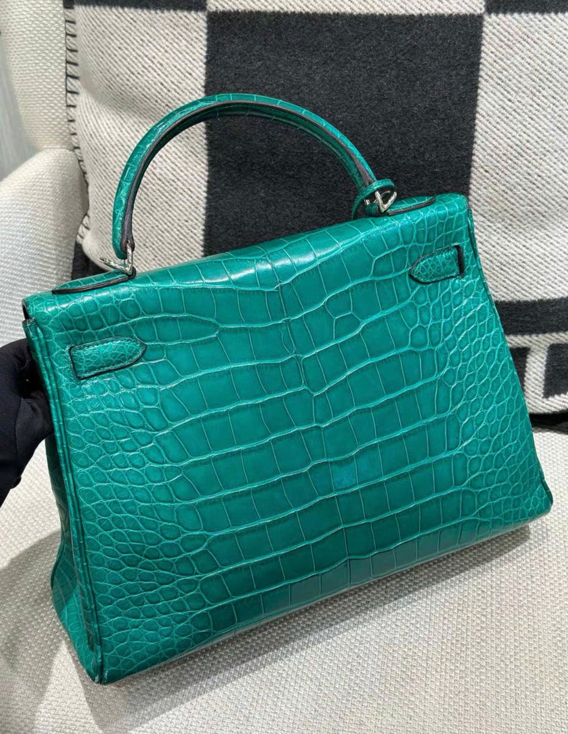 Hermès Malachite Matte Alligator Kelly Retourne 32 Palladium Hardware