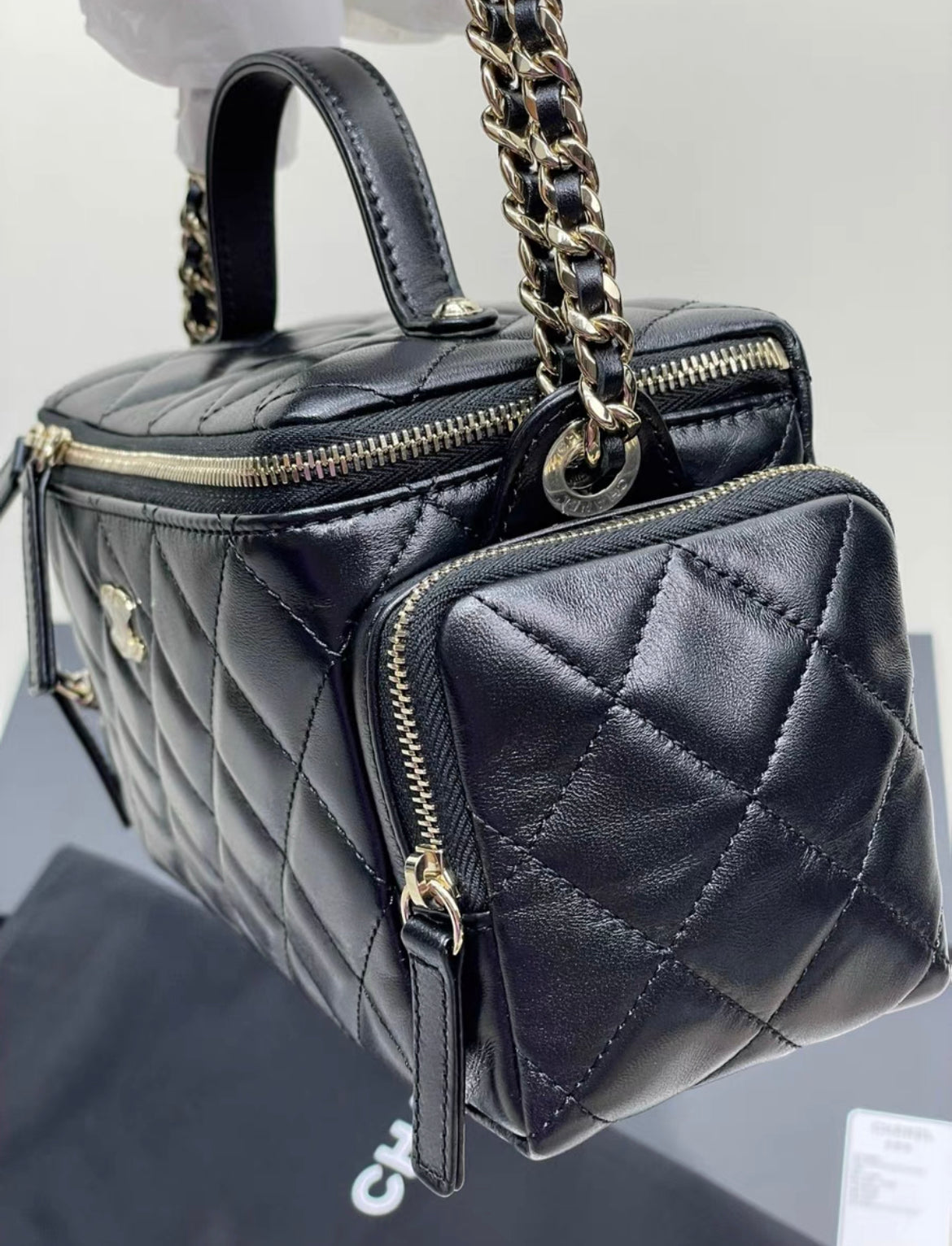Chanel 24 CAMERA CASE Top Handle Handbag Black Lambskin leather