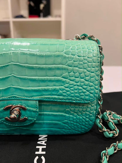 Mini Chanel green iridescent flap bag