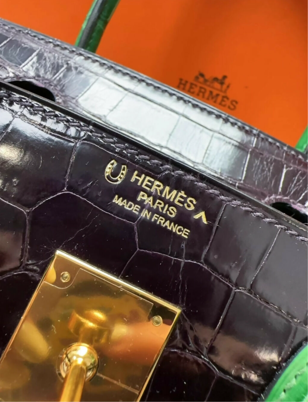 Hermes Birkin 30 Amethyst/Green Alligator Gold Hardware
